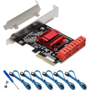 بطاقة توسيع PCI-E SATA X4 6 منافذ SATA PCIe بطاقة محول وحدة تحكم توسيع 6 جيجابت في الثانية مع 6 كابلات SATA وقوس منخفض المستوى، Soft-Raid (ASM1166) in Kuwait