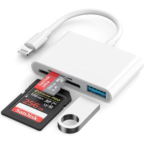 [معتمد من Apple MFi] قارئ بطاقة SD لجهاز iPhone iPad، قارئ بطاقة الذاكرة، محول كاميرا Lightning إلى USB Trail Game Camera SD Card Viewer يدعم SD وTF Card Micro SD Card لجهاز iPad-White in Saudi Arabia