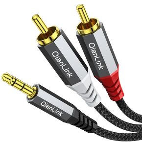 QianLink 3.5mm Aux to RCA Cable, (6.6ft/2M) 3.5 mm 1/8 to RCA 2-Male Headphone Jack Adapter Splitter Premium Stereo Audio Y Cord for Connects a Smartphone, Tablet, HDTV, MP3 (Grey) in Saudi Arabia