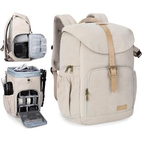 BAGSMART Camera Backpack, DSLR Camera Bag Backpacks for Photographers, Waterproof Anti-Theft Photography Backpack with 15 Inch Laptop Compartment & Tripod Holder, Ivory White