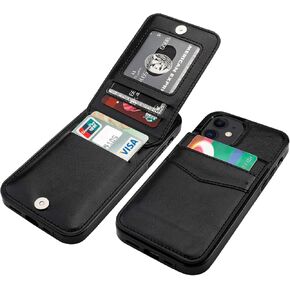 KIHUWEY Compatible with iPhone 12 Compatible with iPhone 12 Pro Case Wallet with Credit Card Holder, Premium Leather Magnetic Clasp Kickstand Heavy Duty Protective Cover 6.1 inch(Black)