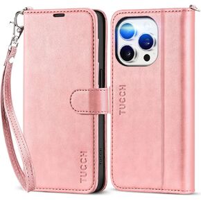 TUCCH Case for iPhone 15 Pro Wallet Case, RFID Blocking [4 Card Holder] Kickstand [Shockproof TPU Inner Shell] PU Leather Magnetic Protective Flip Cover Compatible with iPhone 15 Pro 6.1" 2023, Black