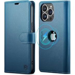Magnetic Case Logo View for iPhone 14 Pro Max with RFID Blocking Credit Card Holder, [Compatible with MagSafe] PU Leather Flip Kickstand Women Men for iPhone 14 Pro Max Phone case(Black)