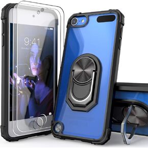 for iPod Touch Case Clear with Kickstand,for iPod Touch 7 Case with 2 HD Screen Protectors,Clear Crystal Case with Built-in Metal Magnetic Kickstand for iPod Touch 7th/6th/5th Gen,Black