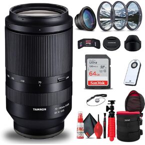 عدسة Tamron 70-180 مم f/2.8 Di III VXD لسوني E (AFA056S-700) حزمة طراز Intl مع بطاقة SD سعة 64 جيجابايت + حقيبة عدسة + جهاز تحكم لاسلكي + حامل ثلاثي + طقم مرشح 3 قطع + عدسة زاوية واسعة + مجموعة تنظيف العدسات in Saudi Arabia