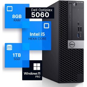 Dell Optiplex 5060 Desktop Computer | Hexa Core Intel i5 (3.2) | 32GB DDR4 RAM | 1TB SSD Solid State | Windows 11 Professional | Home or Office PC (Renewed), Black in Kuwait