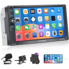 راديو مزدوج الدين، ستيريو سيارة مزدوج الدين مع كاميرا احتياطية، شاشة لمس 7 بوصة للسيارة ستيريو الوسائط المتعددة راديو السيارة يدعم وصلة المرآة/متصل بلوتوث/FM/شحن سريع/TF/USB/EQ/Aux/جهاز التحكم عن بعد/النوع C in Kuwait