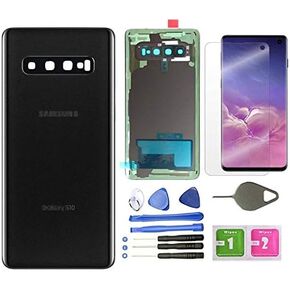 غطاء زجاجي خلفي لهاتف Galaxy S10، باب بديل (مقاوم للماء) مع عدسة الكاميرا والإطار + أجزاء شريط لهاتف Samsung Galaxy S10 SM-G973U/W/F/DS + واقي شاشة + أداة (أبيض بريزم) in Kuwait