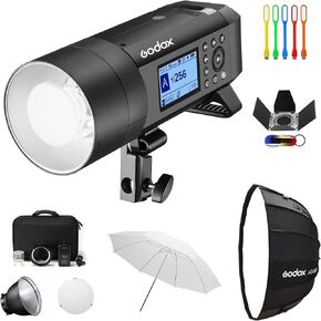 Godox AD400Pro 400Ws Studio Outdoor Strobe Flash Kit, TTL 1/8000s HSS 2.4G GN72 Monolight Light, Lithium Battery with AD-S65S 26"/65cm Godox Mount Grid Softbox, Barn door, Umbrella, Standard Reflector in Kuwait