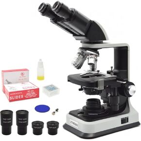 Compound Binocular Microscopes for Adults & Students, Chargeable, 40X-2500X Magnification with 10X/25X Eyepiece, LED Illumination, Abbe Condenser, Double-Layer Mechanical Stage in Kuwait