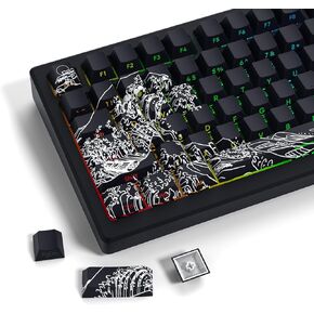 XVX Shine Through Keycaps - PBT Dye Sub Keycap Set, Side Print Keycaps, 131 Keys Cherry Profile Custom Keycaps, Wave of Kanagawa Double Shot Key caps for for Mechanical Keyboards
