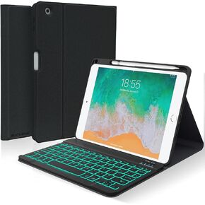 BLUTLOTUS Keyboard case for iPad 9.7 Inch Air 2, iPad 5th/ 6th Generation (2017/2018) with Keyboard Detachable, 7 Color Wireless Backlit Keyboard, Smart Folio Cover with Pencil Holder(Pink)