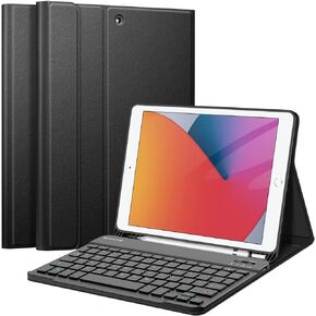 Fintie Keyboard Case for iPad 9th / 8th / 7th Generation (2021/2020/2019) 10.2 Inch, Soft TPU Back Stand Cover with Pencil Holder, Magnetically Detachable Wireless Bluetooth Keyboard, Black