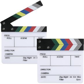 Cosmos 2 Pack Movie Directors Clapboards Film Clapboard Wooden Clapper Board Film Slate Action Scene Cut Clapper for Photography Studio Video Cut and Movie Party Decorations (Wooden-Black)