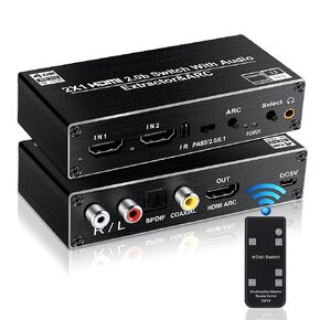 HDMI Audio Extractor 4K 120 هرتز، وصلات avedio، فاصل HDMI Audio Conventer مع HDMI إلى HDMI + 7.1Ch HDMI Audio + Optical Toslink SPDIF + Coaxial + 3.5mm Audio Jack، يدعم HDMI 2.1، HDR، VRR، HDCP2.3