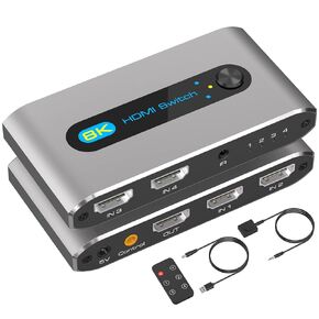 HDMI 2.1 Switch 4k 120hz 2 in 1 Out 8K 60hz hdmi Switcher مع سلك وحدة تحكم سطح المكتب يدعم HDCP 2.3 Ultra HD 3D لأجهزة Xbox PS4 PS5 UHD TV Monitor Projector in Kuwait