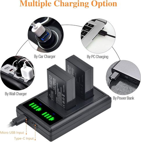 بطارية Pickle Power LP-E12 وشاحن USB مزدوج LED لكاميرا Canon PowerShot SX70 HS، EOS M M2 M10 M50 M100 M200، M50 Mark II، Rebel SL1 الرقمية in Kuwait
