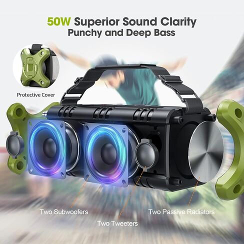 W-كينغ مكبر صوت بلوتوث محمول بصوت جهوري عميق 50 واط مقاوم للماء بدرجة IPX6 مع صوت ستيريو HD / اقترانين لاسلكيين / موازن / باور بانك / وقت تشغيل 40 ساعة / بطاقة TF / AUX/NFC in Saudi Arabia
