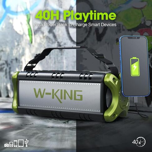 W-كينغ مكبر صوت بلوتوث محمول بصوت جهوري عميق 50 واط مقاوم للماء بدرجة IPX6 مع صوت ستيريو HD / اقترانين لاسلكيين / موازن / باور بانك / وقت تشغيل 40 ساعة / بطاقة TF / AUX/NFC in Saudi Arabia