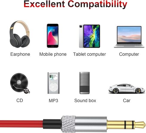 كيبل صوت 3.5 ملم من لوسجاور، كيبل مساعد بمقبس هاي فاي متوافق مع سماعات دكتور دري مونستر سولو بيتس ستوديو ومكبر صوت ستيريو وايبود وايباد والكمبيوتر واللابتوب (احمر، 4 قدم) in Kuwait