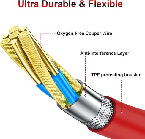 كيبل صوت 3.5 ملم من لوسجاور، كيبل مساعد بمقبس هاي فاي متوافق مع سماعات دكتور دري مونستر سولو بيتس ستوديو ومكبر صوت ستيريو وايبود وايباد والكمبيوتر واللابتوب (احمر، 4 قدم) in Kuwait