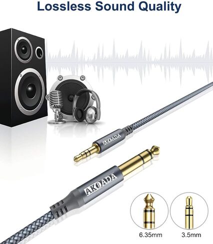 AkoaDa 1/4 إلى 1/8 كابل كابل صوت ستيريو 【6.6ft】 6.35 مم 1/4 بوصة ذكر إلى 3.5 مم 1/8 بوصة ذكر TRS ثنائي الاتجاه كابل صوت ستيريو جاك للجيتار، iPod، الكمبيوتر المحمول، أجهزة المسرح المنزلي، مكبرات الصوت ( رمادي) in Kuwait