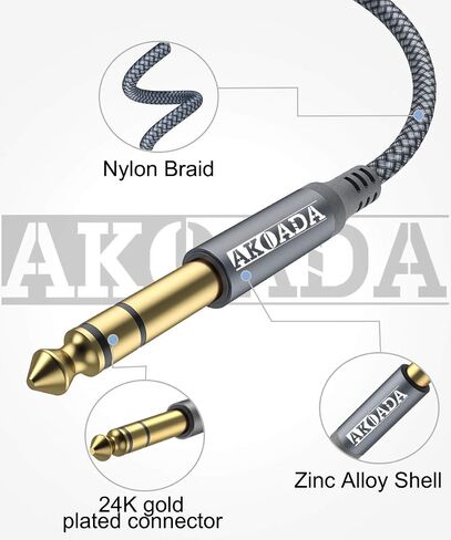 AkoaDa 1/4 إلى 1/8 كابل كابل صوت ستيريو 【6.6ft】 6.35 مم 1/4 بوصة ذكر إلى 3.5 مم 1/8 بوصة ذكر TRS ثنائي الاتجاه كابل صوت ستيريو جاك للجيتار، iPod، الكمبيوتر المحمول، أجهزة المسرح المنزلي، مكبرات الصوت ( رمادي) in Kuwait