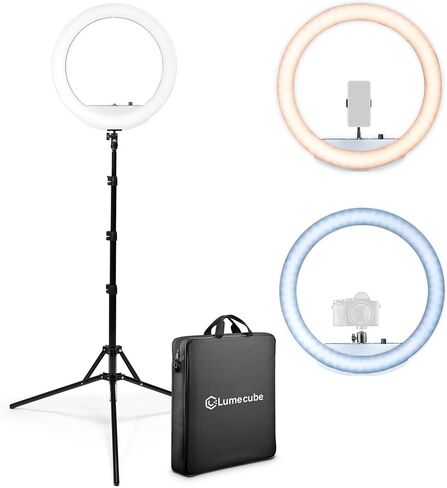 Lume Cube LED Ring Light for Videos, Selfies, Live Streaming |18" Circle Light with Stand, Phone Holder, and Camera Mount | Portable + 6.5 ft Tripod Stand and Travel Case | Battery Not Included in Saudi Arabia