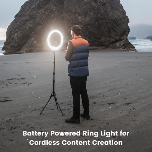 Lume Cube LED Ring Light for Videos, Selfies, Live Streaming |18" Circle Light with Stand, Phone Holder, and Camera Mount | Portable + 6.5 ft Tripod Stand and Travel Case | Battery Not Included in Saudi Arabia