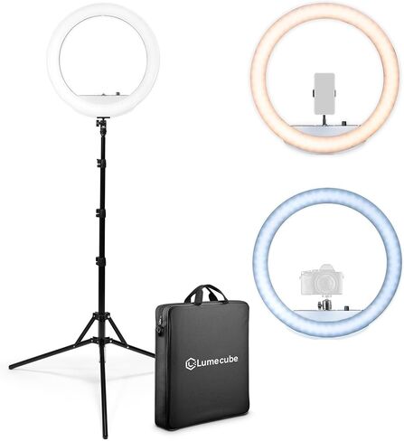 Lume Cube LED Ring Light for Videos, Selfies, Live Streaming |18" Circle Light with Stand, Phone Holder, and Camera Mount | Portable + 6.5 ft Tripod Stand and Travel Case | Battery Not Included in Saudi Arabia