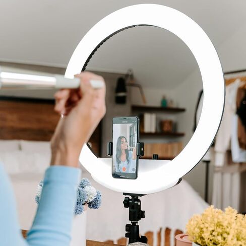 Lume Cube LED Ring Light for Videos, Selfies, Live Streaming |18" Circle Light with Stand, Phone Holder, and Camera Mount | Portable + 6.5 ft Tripod Stand and Travel Case | Battery Not Included in Saudi Arabia