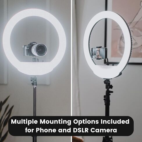 Lume Cube LED Ring Light for Videos, Selfies, Live Streaming |18" Circle Light with Stand, Phone Holder, and Camera Mount | Portable + 6.5 ft Tripod Stand and Travel Case | Battery Not Included in Saudi Arabia