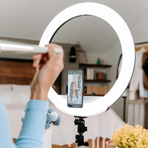Lume Cube LED Ring Light for Videos, Selfies, Live Streaming |18" Circle Light with Stand, Phone Holder, and Camera Mount | Portable + 6.5 ft Tripod Stand and Travel Case | Battery Not Included in Saudi Arabia