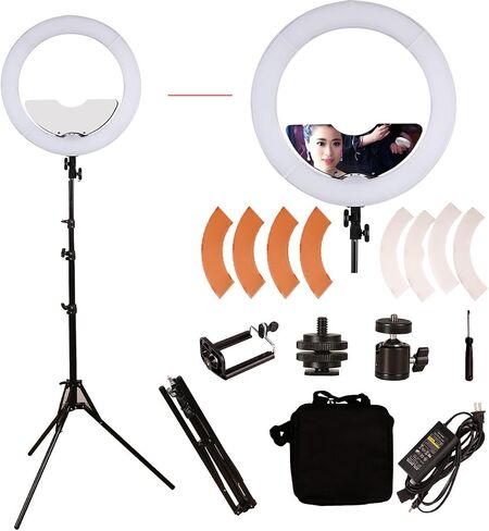 18 inch 65W LED Ring Light Mirror Make Up Beauty Light Studio Video Light Photography Lighting with Stand Bag for Portrait Selfie,Wedding Photography, Night Video,YouTube, Camera/Phone Video in Saudi Arabia