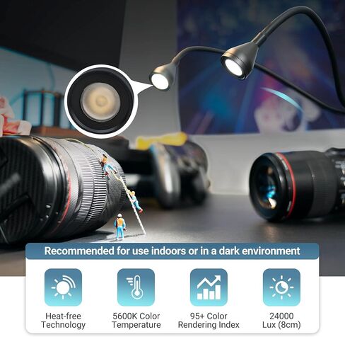 JJC 10" Long Portable Shoe-Mount LED Macro Arm Light | CRI 95+ 5600K,5 Level Adjustable,Flexible Fill Lights,USB-C,for Shooting Insects,Jewelry & More Close-up Macro Photography in Saudi Arabia