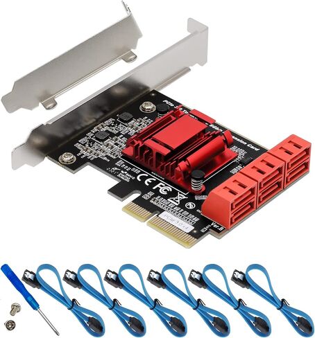 بطاقة توسيع PCI-E SATA X4 6 منافذ SATA PCIe بطاقة محول وحدة تحكم توسيع 6 جيجابت في الثانية مع 6 كابلات SATA وقوس منخفض المستوى، Soft-Raid (ASM1166) in Kuwait