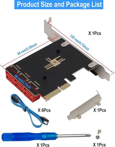 بطاقة توسيع PCI-E SATA X4 6 منافذ SATA PCIe بطاقة محول وحدة تحكم توسيع 6 جيجابت في الثانية مع 6 كابلات SATA وقوس منخفض المستوى، Soft-Raid (ASM1166) in Kuwait