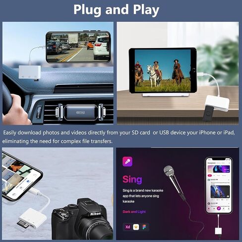 [معتمد من Apple MFi] قارئ بطاقة SD لجهاز iPhone iPad، قارئ بطاقة الذاكرة، محول كاميرا Lightning إلى USB Trail Game Camera SD Card Viewer يدعم SD وTF Card Micro SD Card لجهاز iPad-White in Saudi Arabia