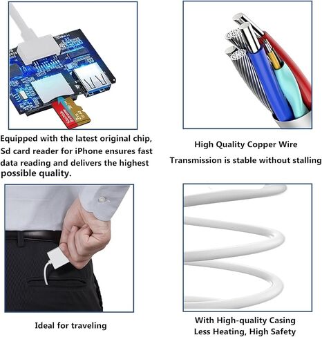 [معتمد من Apple MFi] قارئ بطاقة SD لجهاز iPhone iPad، قارئ بطاقة الذاكرة، محول كاميرا Lightning إلى USB Trail Game Camera SD Card Viewer يدعم SD وTF Card Micro SD Card لجهاز iPad-White in Saudi Arabia
