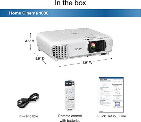 جهاز عرض Epson Home Cinema 1080 3-chip 3LCD 1080p، سطوع اللون والأبيض 3400 لومن، البث/الألعاب/المسرح المنزلي، مكبر صوت مدمج، انحراف تلقائي للصورة، تباين 16,000:1، HDMI مزدوج-أبيض، متوسط in Kuwait