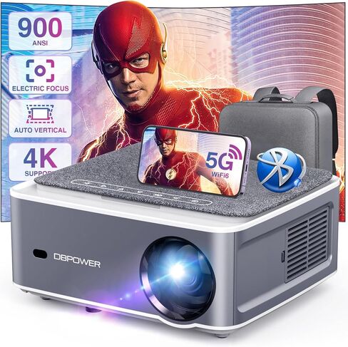[تركيز كهربائي/تصحيح تلقائي] 900 ANSI Ultra HD، DBPOWER Native 1080P 5G WiFi Bluetooth Projector، HD Outdoor Projector 4K Support، 4P4D/Zoom/PPT، جهاز عرض أفلام صغير محمول للهاتف/الكمبيوتر المحمول/DVD in Kuwait