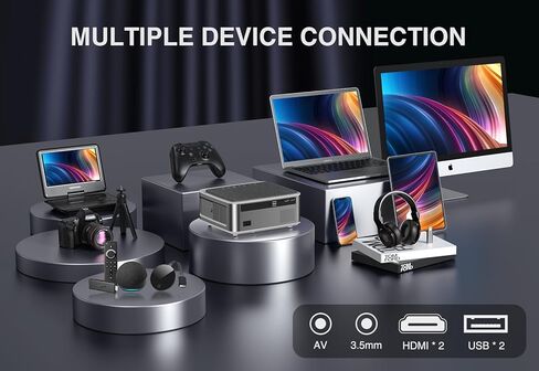 [تركيز كهربائي/تصحيح تلقائي] 900 ANSI Ultra HD، DBPOWER Native 1080P 5G WiFi Bluetooth Projector، HD Outdoor Projector 4K Support، 4P4D/Zoom/PPT، جهاز عرض أفلام صغير محمول للهاتف/الكمبيوتر المحمول/DVD in Kuwait