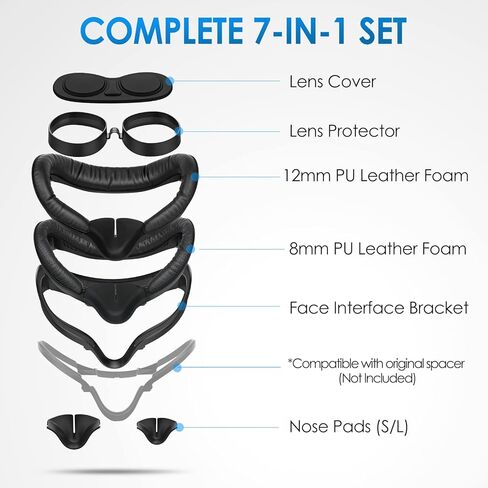 واجهة وجه سوبر يو إس لملحقات أوكيولوس / ميتا كويست 2 (إصدار مطور)، مع قطعتين من بطانات فوم لتغطية الوجه، وسادة أنف مضادة للضوء (L/S)، واقي للعدسات، فاصل للنظارات (7 في 1) in Kuwait