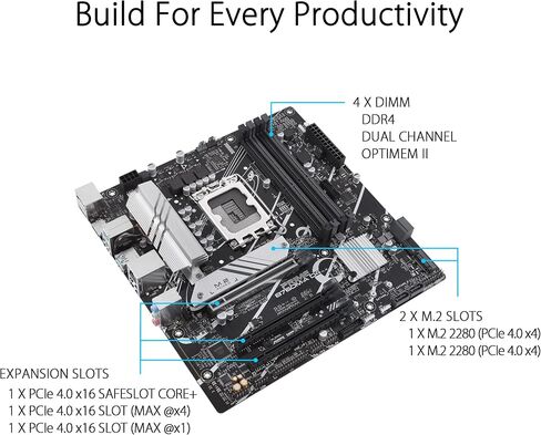 ASUS Prime B760M-A D4 Intel® B760 (LGA 1700)(13th and 12th Gen) mATX Motherboard, PCIe 4.0, 2xM.2 Slots,2.5Gb LAN, DisplayPort,Dual HDMI,Rear USB 3.2 Gen 2, Front 1 Type-C®, Aura Sync in Saudi Arabia