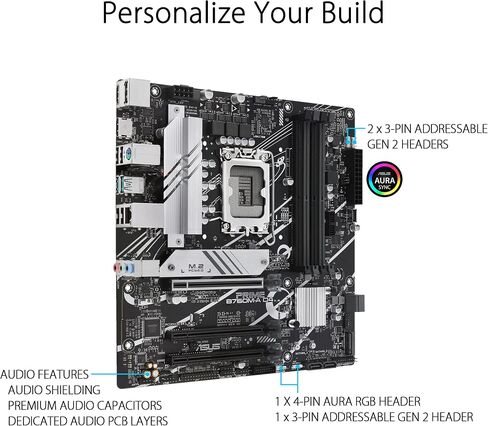 ASUS Prime B760M-A D4 Intel® B760 (LGA 1700)(13th and 12th Gen) mATX Motherboard, PCIe 4.0, 2xM.2 Slots,2.5Gb LAN, DisplayPort,Dual HDMI,Rear USB 3.2 Gen 2, Front 1 Type-C®, Aura Sync in Saudi Arabia