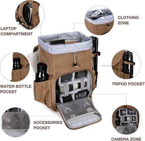 BAGSMART Camera Backpack, Large DSLR/SLR Waterproof Photography Bag Fit up to 15" Laptop with Tripod Holder, Waist Belt and Rain Cover, Black in Kuwait
