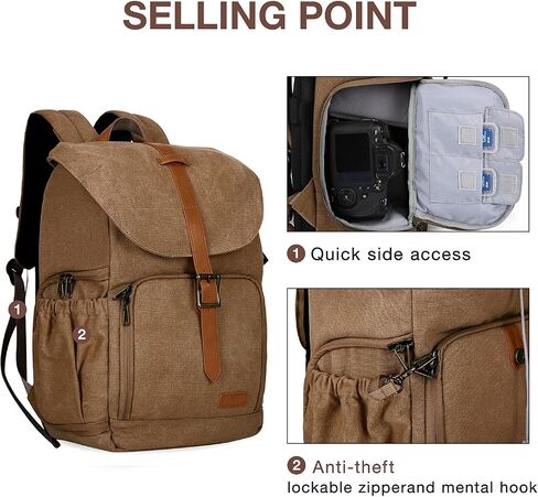BAGSMART Camera Backpack, Large DSLR/SLR Waterproof Photography Bag Fit up to 15" Laptop with Tripod Holder, Waist Belt and Rain Cover, Black in Kuwait