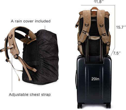 BAGSMART Camera Backpack, Large DSLR/SLR Waterproof Photography Bag Fit up to 15" Laptop with Tripod Holder, Waist Belt and Rain Cover, Black in Kuwait