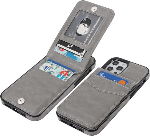 KIHUWEY for iPhone 12/12 Pro Wallet Case Card Holder Kickstand, Black in Kuwait