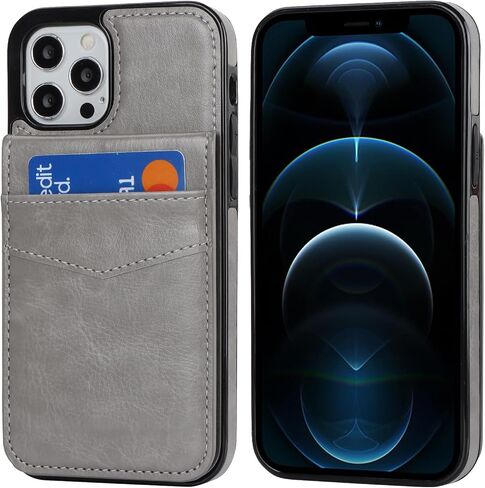KIHUWEY for iPhone 12/12 Pro Wallet Case Card Holder Kickstand, Black in Kuwait